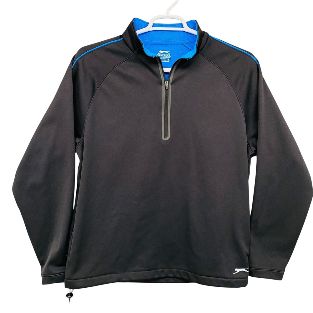 Slazenger Mens Quarter Zip Pullover Fleece Lined Black Blue Size M‎